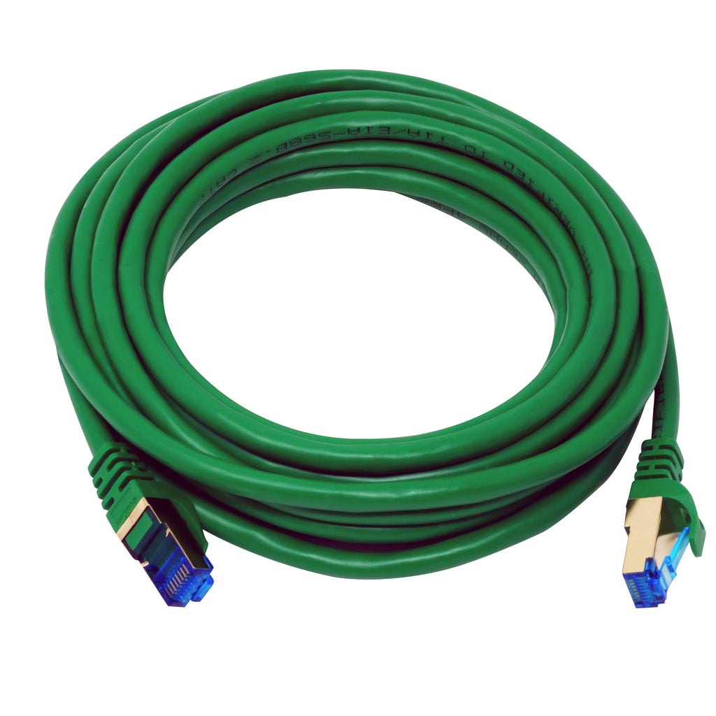 QualGear QG-CAT7R-10FT-GRN CAT 7 S/FTP Ethernet Cable Length 10 feet - 26 AWG, 10 Gbps, Gold Plated Contacts, RJ45, 99.99% OFC Copper, Color Green